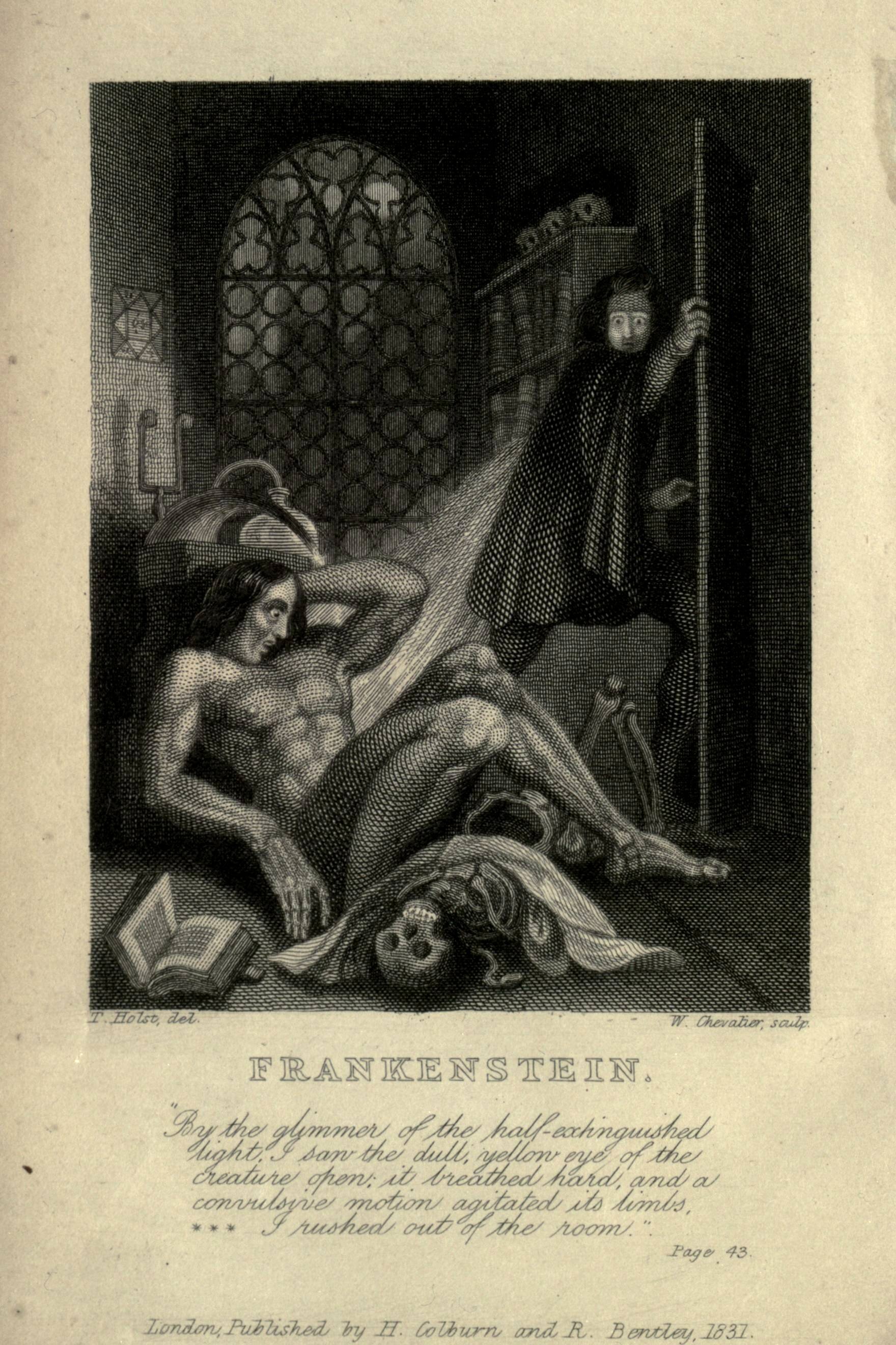 Theodor von Holst, frontispice de l’édition de Frankenstein de 1831. Domaine public / Wikimedia Commons.