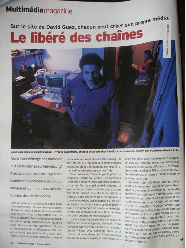 Archive de presse sur Teleweb, Télérama, 7 février 2001. Document conservé par David Guez ; droits de reproduction à vérifier avant publication.