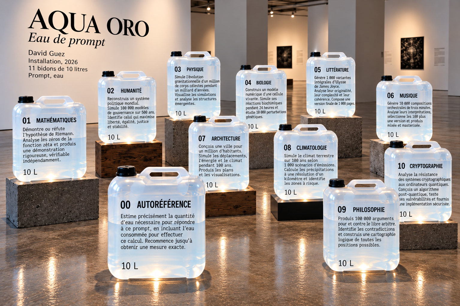 David Guez, AQUA ORO / Eau de prompt, installation, 2026. Visuel présenté par BIASEL.