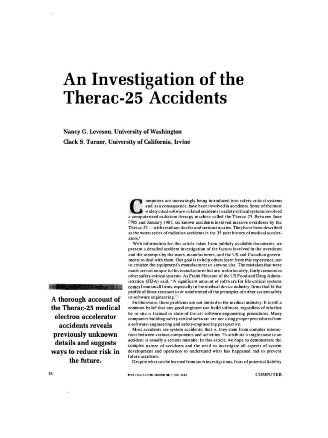 The Therac-25 Accidents