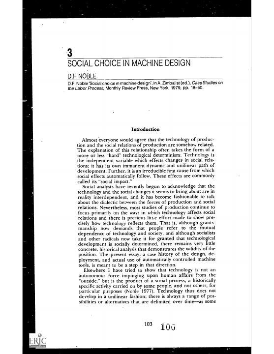 David Noble — Social Choice in Machine Design